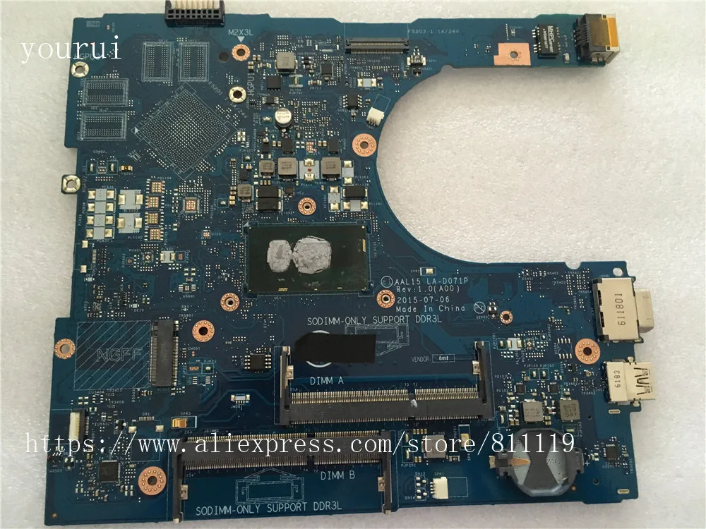 

yourui CN-0M4MY2 0M4MY2 LA-D071P Mainboard For Dell inspiron 15 5559 laptpmotherboard with i5-6200u CPU Tested