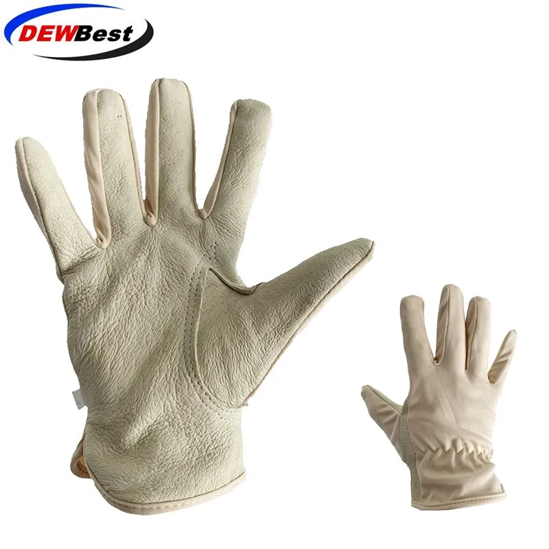 Leather Work Gloves DEWBest брендовые кожаные рабочие перчатки безопасность вождения дышащая защита Садоводство кожаная Рабочая перчатка - Цвет: Leather Work Gloves