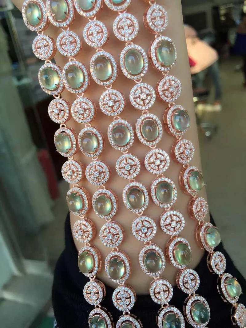 

SHIQING Boutique nature Prehnite 6*8mm 925 sterling silver round classical bracelet for women 18+3cm