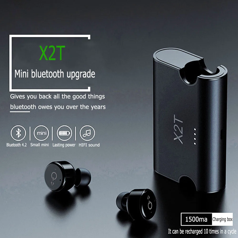 

X2T миниатюрные беспроводные наушники Bluetooth 4,2, стереонаушники с шумоподавлением, наушники-вкладыши, наушники-вкладыши, 1500 мАч, зарядный бокс