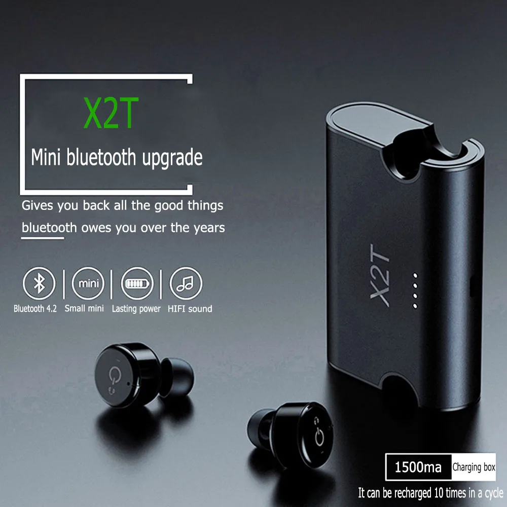 X2T Mini Wireless Bluetooth 4.2 Earphone Stereo Earphones Noise Canceling Headset In-Ear Earpiece Earbuds 1500mAh Charging Box |