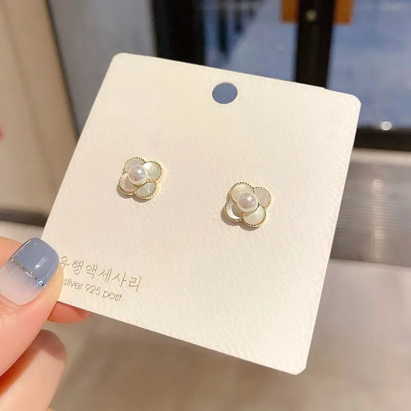Delicate Simulated Pearl Natural Shell Earrings Gold Color Cute Flower Stud Fashion Women Jewelry | Украшения и аксессуары