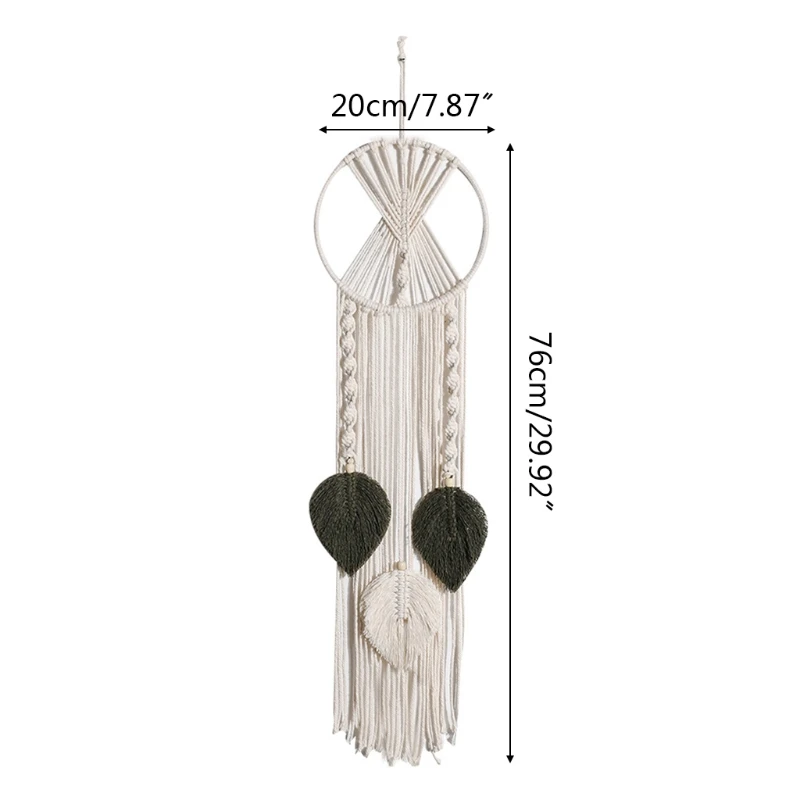 Atrapasue&ntilde;os colgante de pared de macram&eacute; de estilo n&oacute;rdico, tapiz de hojas de borlas tejido bohemio hecho a mano para decoraci&oacute;n de habitaci&oacute;n de ni&ntilde;os y boda-3