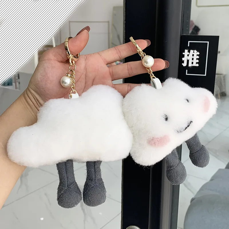 Модный милый меховой маленький плюшевый брелок-облако из натуральной шерсти