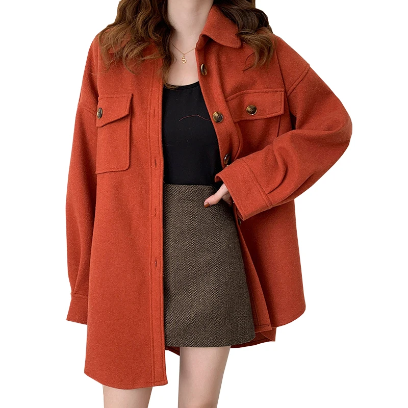 

New Winter Lapel Blazer Jacket Women's Shirt Cardigan Single-Breasted Woolen Overcoat Thick High Quality Warmness Coat Wholesale