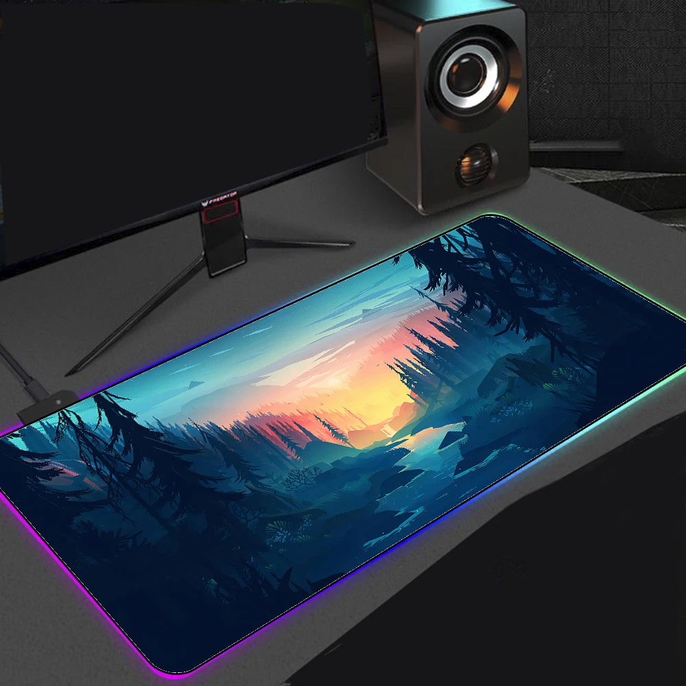 

Mountain RGB Rug Non-Slip Desk Pad Led Mouse Pad Gloway Mousepad Desk Table Protector Large Laptop Desk Mat for Office Work