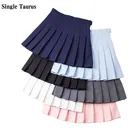 Женская плиссированная мини-юбка, трапециевидная теннисная юбка с высокой талией, в Корейском стиле, красная, розовая, синяя