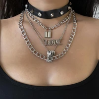 5 pcsset new hip hop micro inlaid rivet necklace punk pu lock shaped key multiple necklace choker for women fashion jewelry