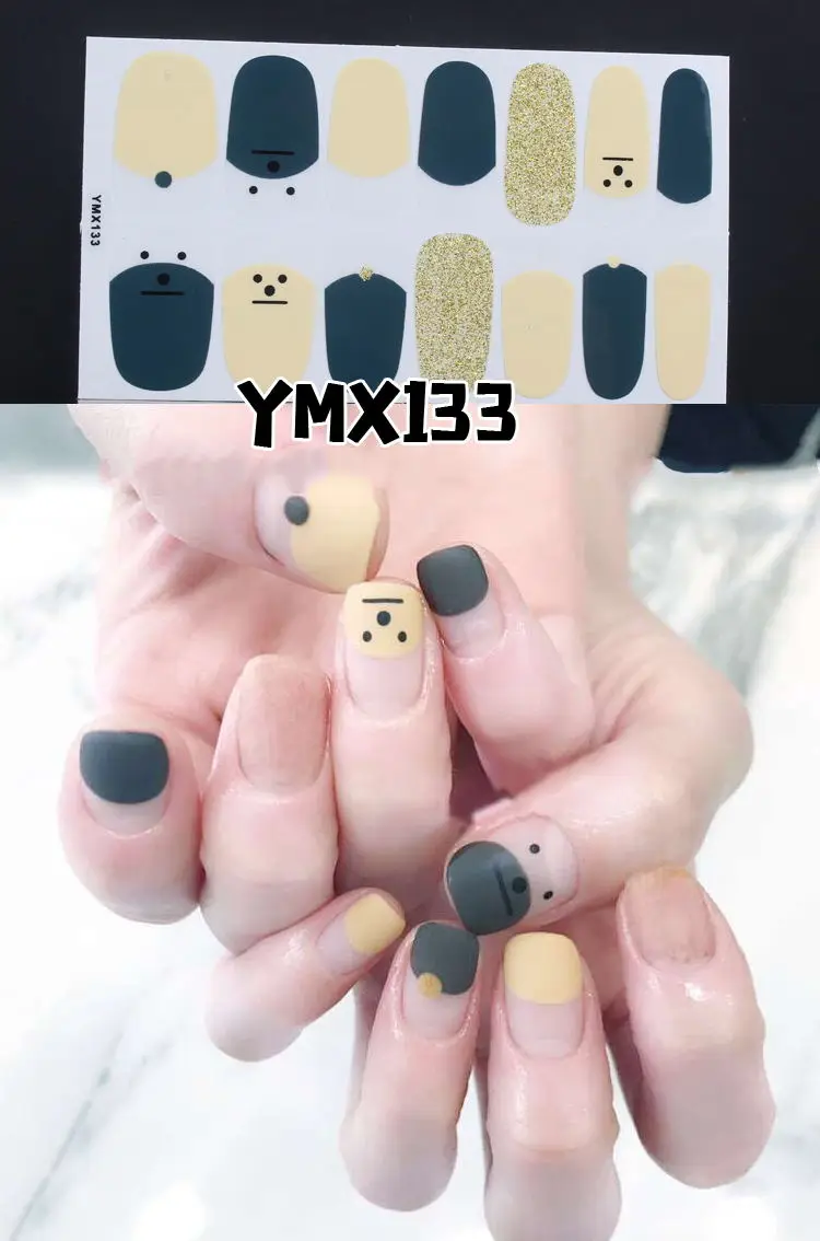 YMX-133 14 наконечников клей для накладных ногтей стикер DIY маникюр Снежинка Блестящий лак для ногтей с блестками полоски Обертывания Аксессуары - Цвет: YMX-133