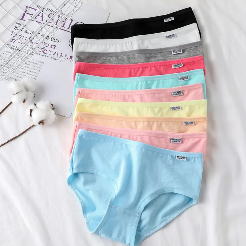 

3Pcs/Set Candy Color Underwear Womens Comfortable High-quality Pure Cotton Panties Mid-waist Breathable Female Plus Size Briefs