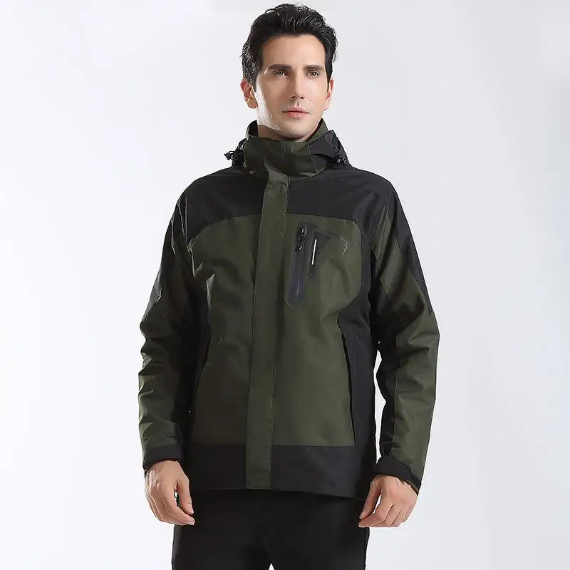 Men Thicken 3 in1 Jacket Winter Fleece Warm Hooded Windproof Sport Windbreaker Coat Outdoor Hiking Climbing Two Pieces Set | Спорт и