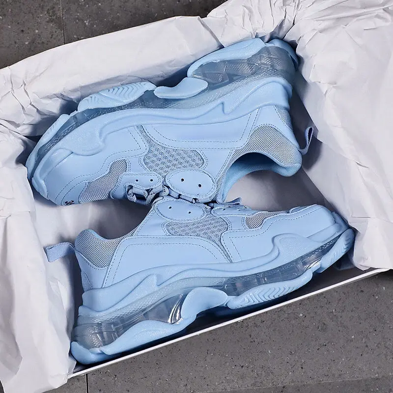 Синий с прозрачной подошвой Женская спортивная обувь Модная Уличная