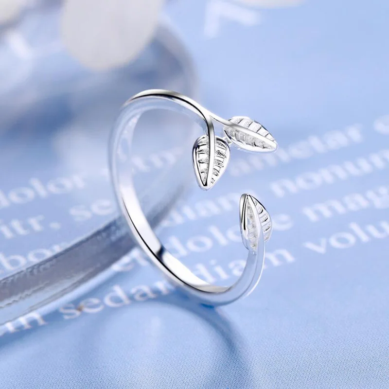 

KOFSAC Romantic 925 Silver Ring Girl Fashion Jewelry Cute Simple Branches Leaves Plant Rings Women Anniversary Accessories