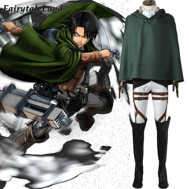 

Anime Attack on Titan Rivaille Cosplay Costume Halloween Costumes Accessories Shingeki no Kyojin Outfit with Boots Jacket