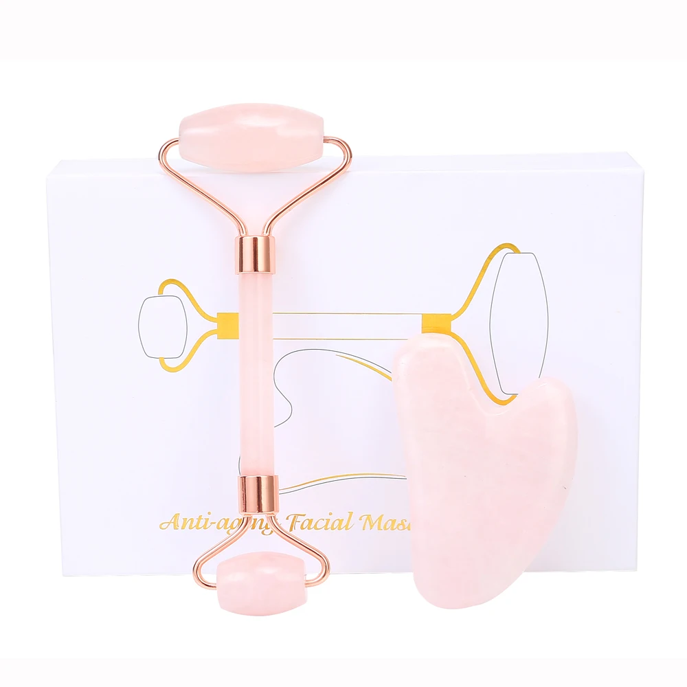 

Facial Massager Face Massager-lifting Rose Quartz Roller Natural Jade Roller Slimming Jade Scraping Mask Brush Three-piece Set
