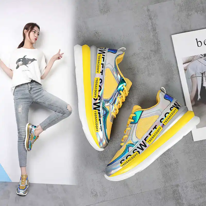 

Summer Platform Sneakers Women Stylish Breathable Mesh Running Shoes Height Increasing 5CM Chunky Sport Shoe Chaussures Femme