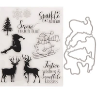 christmas deer snowman metal cutting dies and clear stamps for diy scrapbooking crafts card making photo album decoration