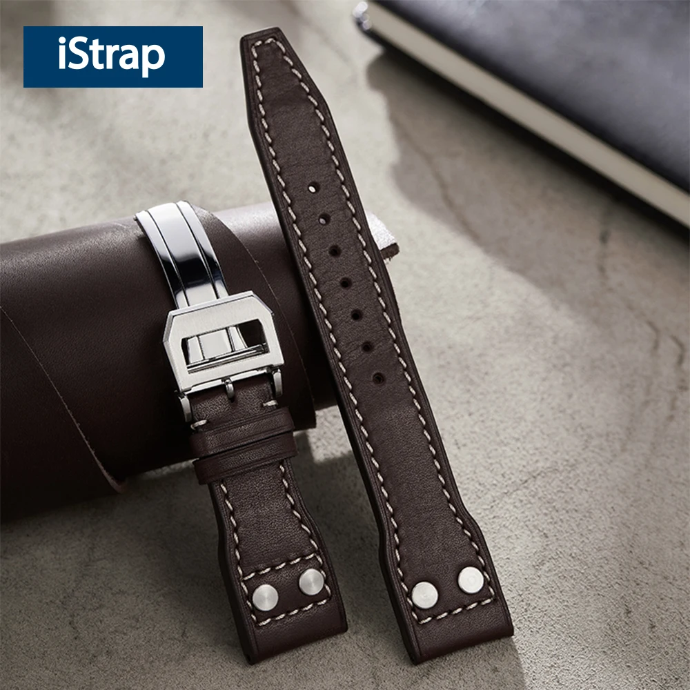 

High Quality Men's Calf Leather WatchBands For IWC Pilot Mark Watch Strap Apply 20mm 21mm 22mm Dark Brown Soft Belt Bracelet