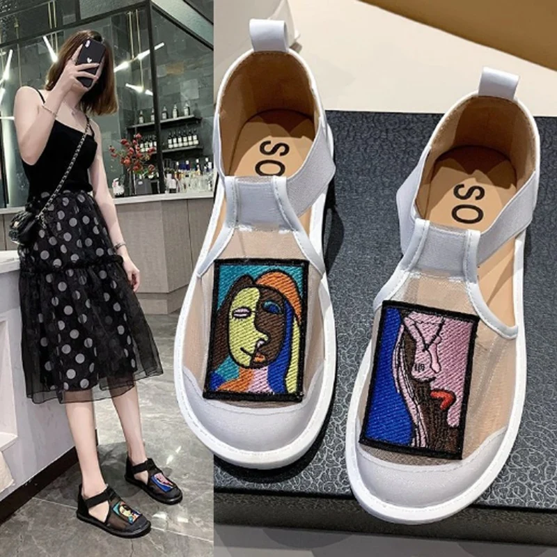 Сандалии женские повседневные кружевные босоножки спортивная обувь на плоской