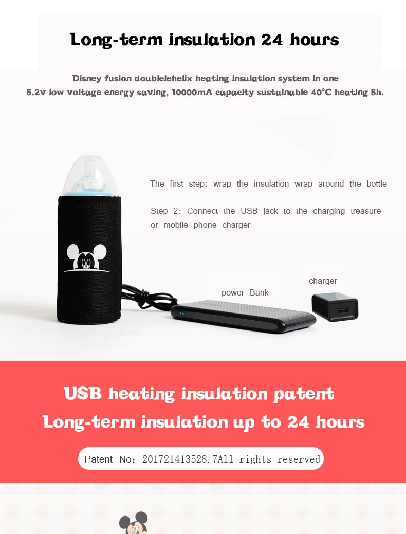 Сумка для мам disney с usb-нагревателем, сумка для детских подгузников с мокрой сумкой, сумка для детских подгузников, сумка для коляски с Микки Маусом, рюкзак для ухода за ребенком