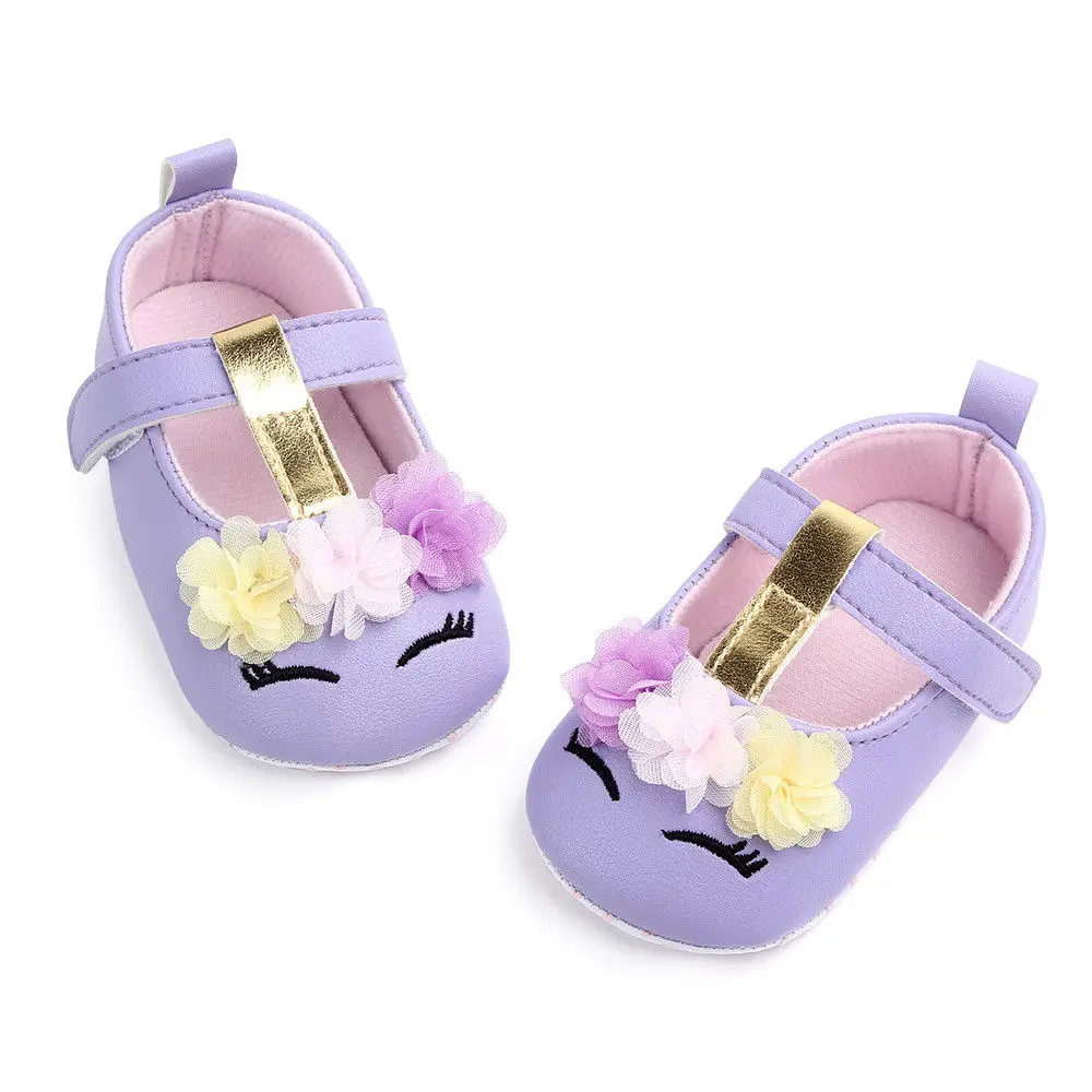 2022 New Fashion Toddler Baby Girls Flower Unicorn Shoes PU Leather Soft Sole Crib Spring Autumn First walkers 0-18M |