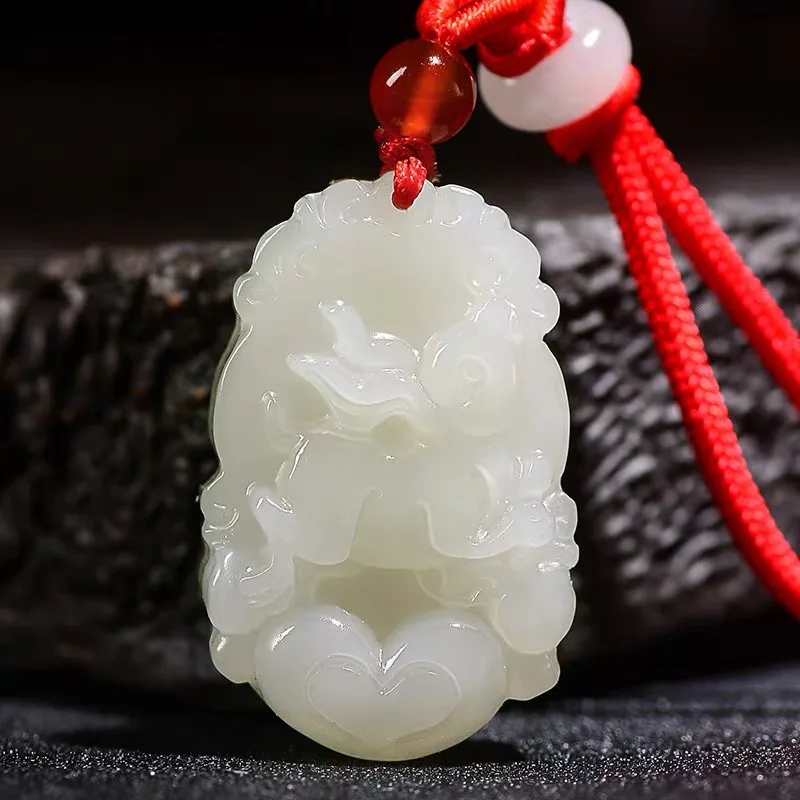 

Natural hetian cartoon zodiac jade pendant necklace Hand-Carved Pendants jade necklace jade jewelry necklace white jade