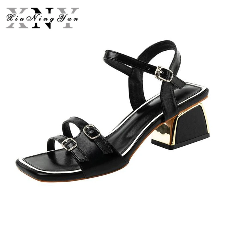 

2021 Модные женские босоножки; Модельные летние туфли из натуральной кожи; Женская обувь на высоком каблуке в римском стиле с открытым носком ...