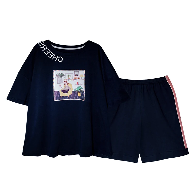 Пуловер с круглым вырезом и коротким рукавом Повседневная летняя одежда для сна