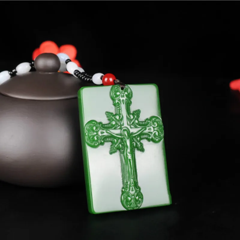 Ожерелье с подвеской-крестом из натурального зеленого китайского нефрита модные