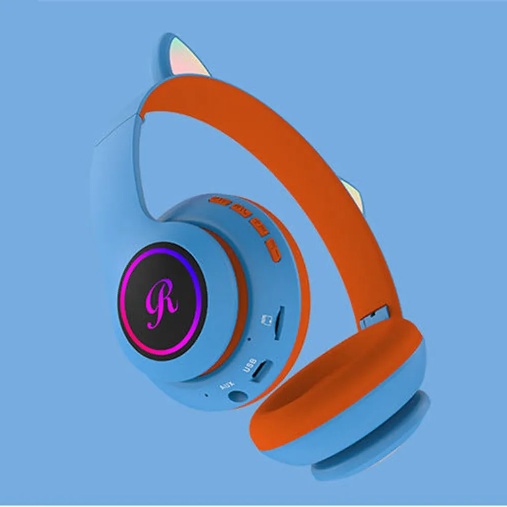 

Bluetooth Wireless Headset Cat Ear Headphone Flashing LED Helmet with Mic for Kids Girls New Year Gift Phone Song Music Earphone