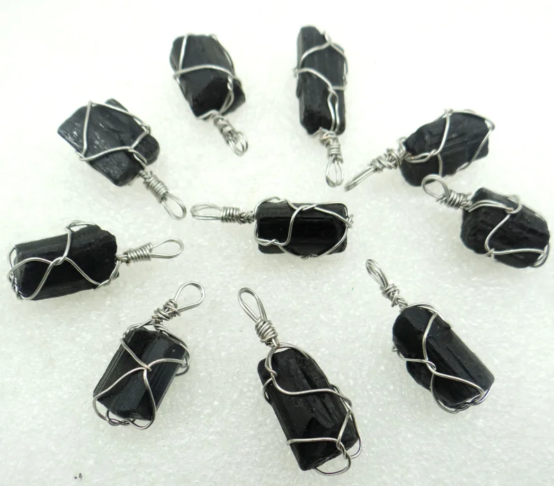 

Natural Black Tourmaline Wire Wrapped Irregular Shaped Pendants Chakra Healing Point Reiki Raw Gem Jewelry Making 4Pcs