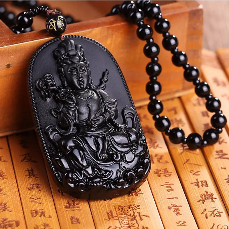 Природный Черный Обсидиан Резной южный Китай море Гуаньинь Будда Подвески