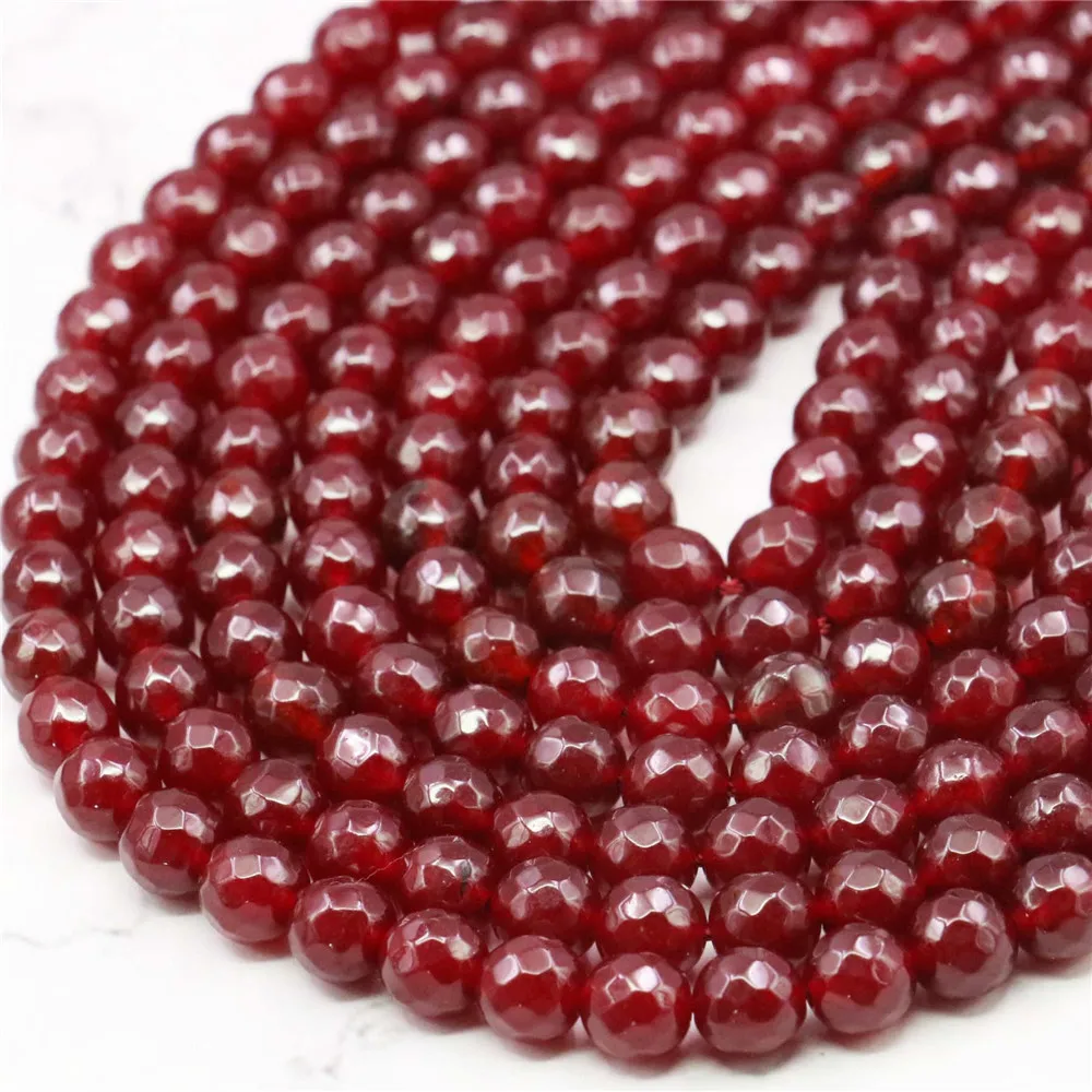 Красный рубин халцедон круглый ограненный камень 8 мм свободные бусины нить