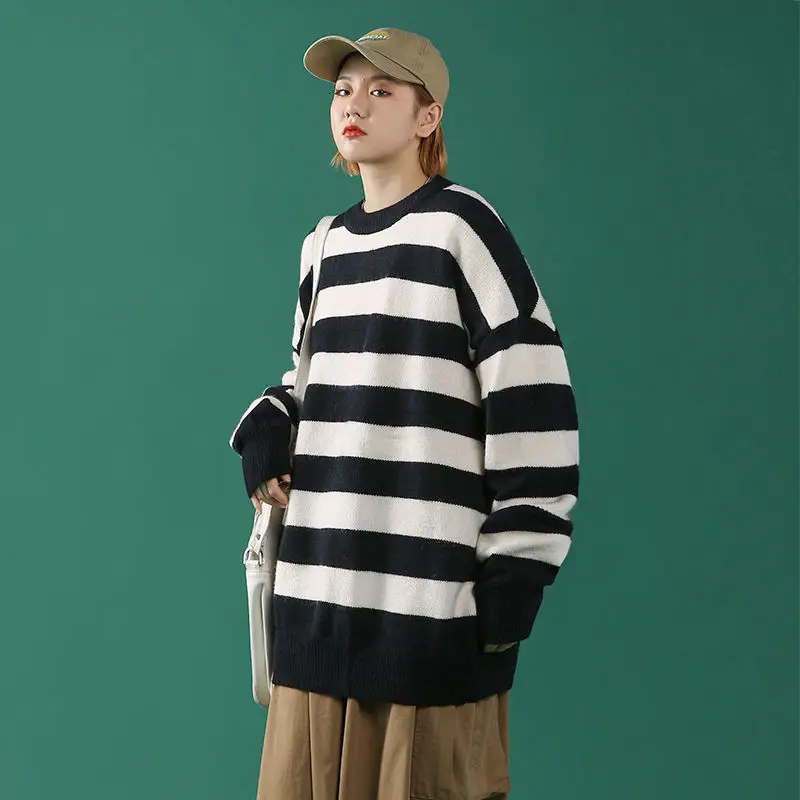 Winter Women Sweater And Pullovers Trend Loose Long Sleeve Pull Femme Stripe Pullover Casual Knitted Sweater