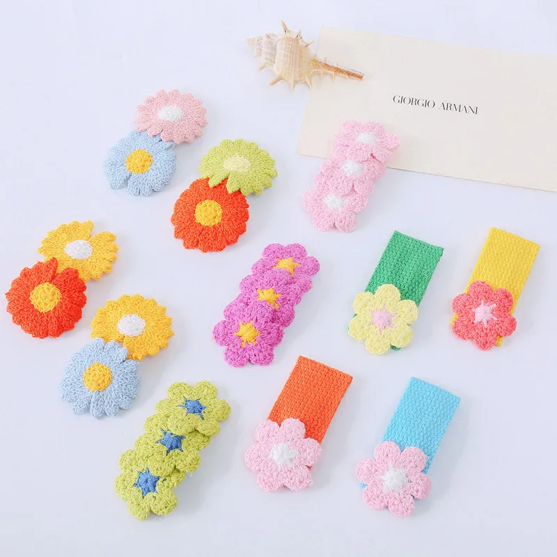 

Cute Fairy Hairgrips For Children Polyester Print Candy Color Knitting Flowers Hair Clip Pince Cheveux