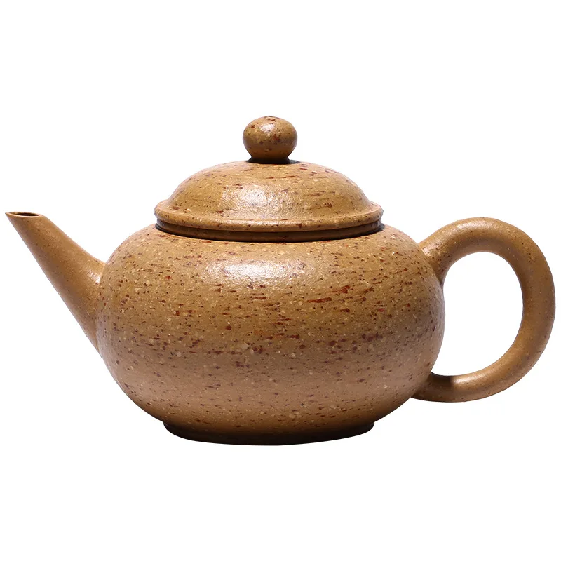 

Yixing purple clay teapot, famous craftsman, pure handmade sunflower yellow red mud horizontal pot, double lid, kung fu tea set