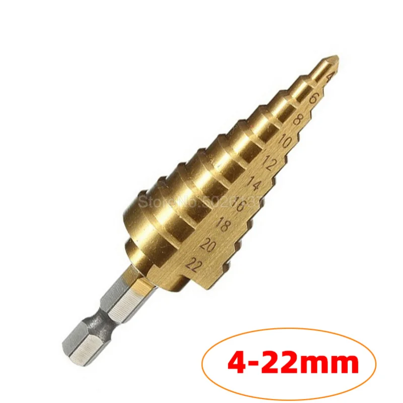 

4-22MM Hss Drill Step Titanium Speed Coated Steel Cone Hole Cutter Bit Hex Herramientas Para Carpinteria Set Multiple Center