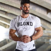 casual print t shirt men fitness bodybuilding short sleeve t shirts gym workout cotton skinny tee tops male summer brand apparel