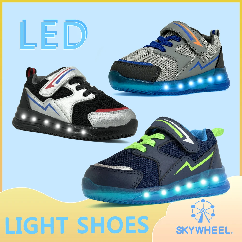 Кроссовки для мальчиков дышащие с подсветкой бега тенниса прогулок светодиодные