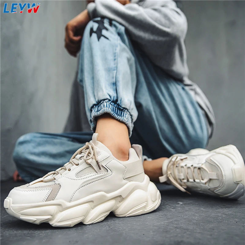 

Plus Size Street Style Mens Shoes Casual Chunky Sneakers Leather Casual Trainers 2021 Fashion Men Women Platform Shoes Footwear