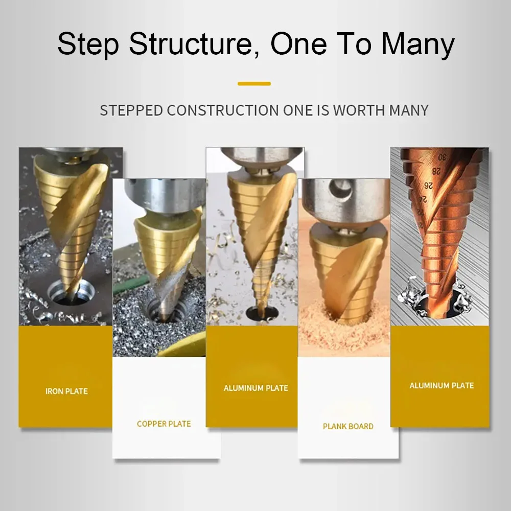 3PCS HSS Straight Groove Step Drill Bit 4-32/4-20/4-12mm Titanium Coated Wood Metal Hole Cutter Core Tapered Drilling Power Tool |