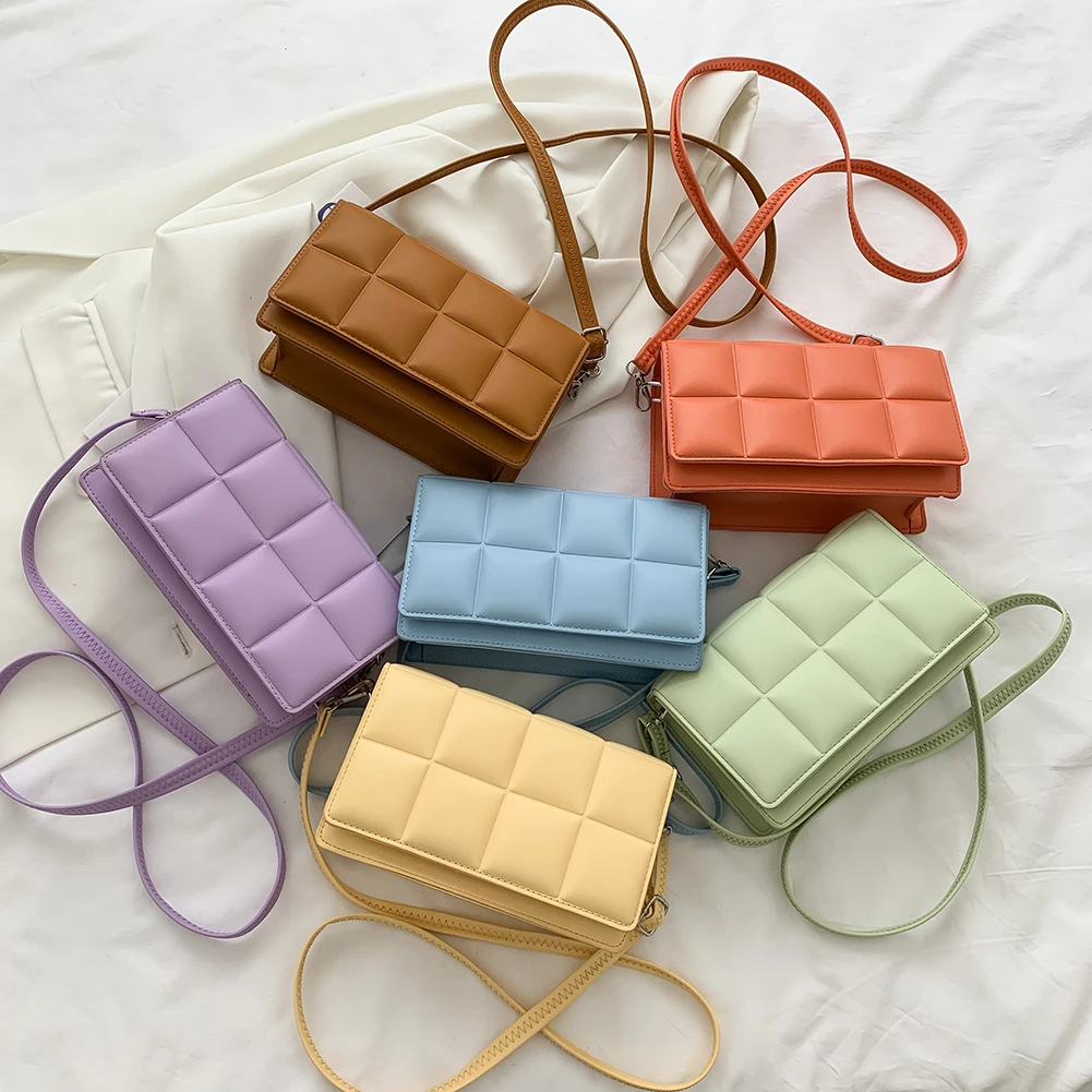 

Fashion Checker Pattern PU Leather Solid Color Shoulder Crossbody Messenger Bag Casual Ladies Small Flap Purse Handbags