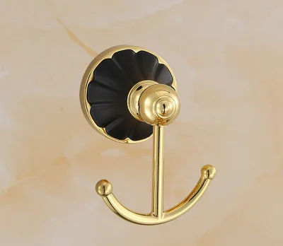 Robe Hook Набор аксессуаров для ванной комнаты, 304 нержавеющая сталь, вешалка для полотенец, угловая полка, держатель для бумаги, вешалка для полотенец, 5 крючков, оборудование для ванной, черный и золотой - Цвет: Robe Hook