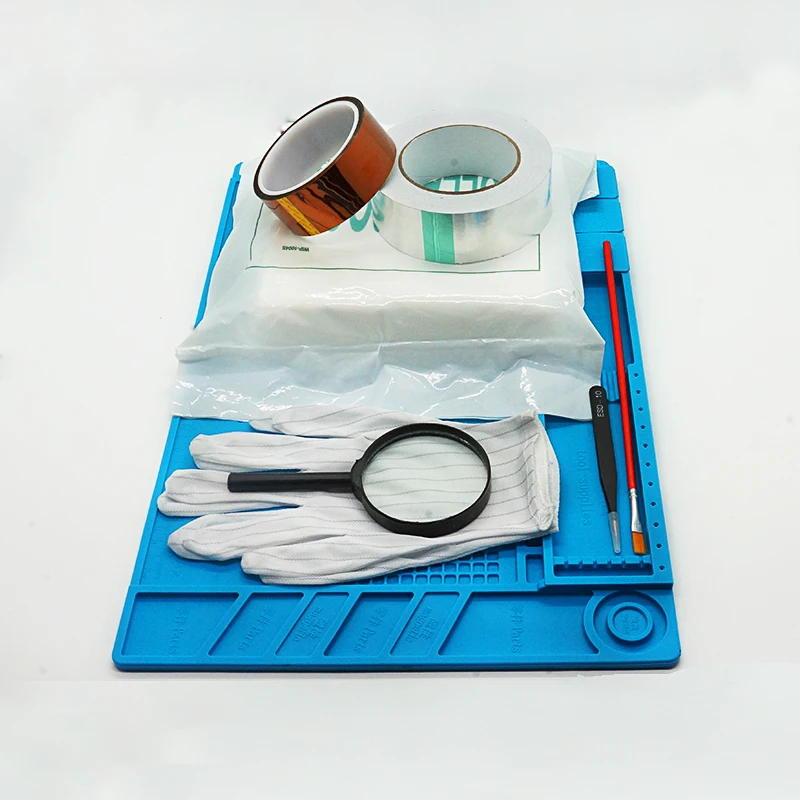 

Maintenance work mat 45*30CM with magnetic S-160 with 80MM Magnifying glass and silvery Aluminum foil tape for IC Repair work