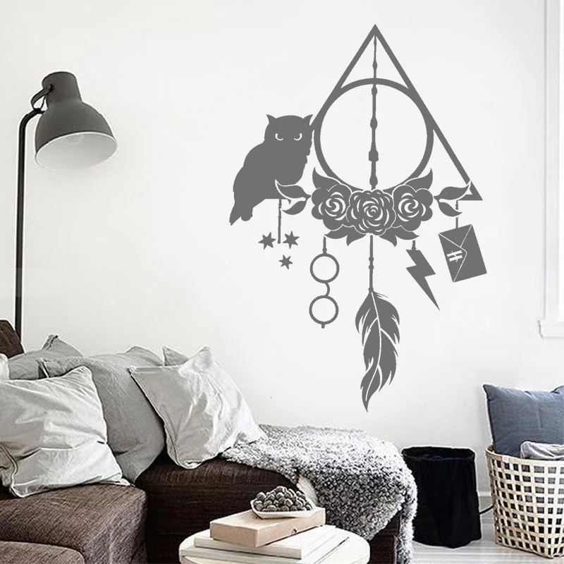 

Owl Feather Dream Catcher Wall Decal Transfer Nursery Bedroom Vinyl Sticker Potter Home Decoration E29