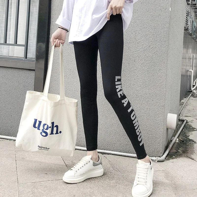 Женские леггинсы брюки с буквенным принтом осенние длинные штаны тонкие