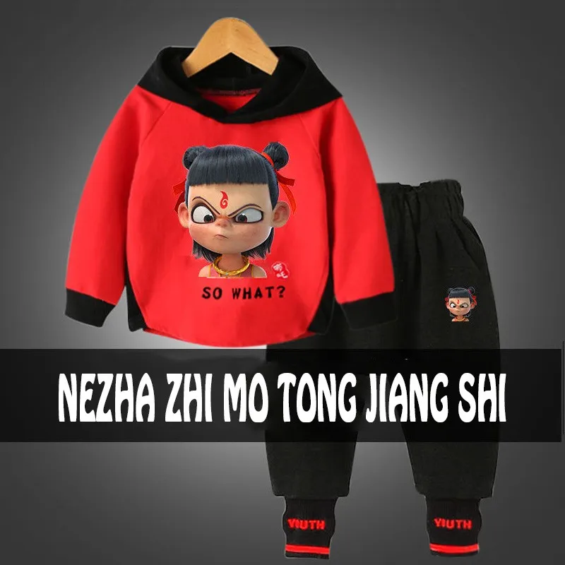 

2021 New Children's Spring Suit Cute Cartoon Nezha Zhi Mo Tong Jiang Shi Boys Girls Autumn Baby Cotton Sport Long Sleeve Sweater