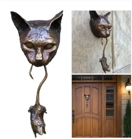 Дверной молоток для кошек и мышей Забавный декор стен из смолы ржаво коричневый