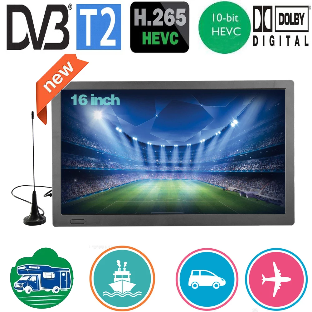 Rechargeable LEADSTAR 16 Inch Portable Mini Digital TV Support DVB-T2 ISDBT ATSC Hevc H265 10Bit Code Car Kitchen TV Dolby D16