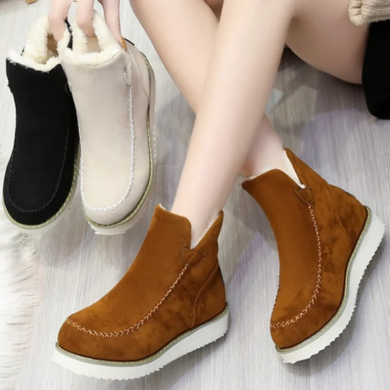 

Women's Suede Ankle Boot Non-slip Flat Female Snow Boots Winter Plus Size Platform Ladies Winter Warm Increase Cushion Shoes